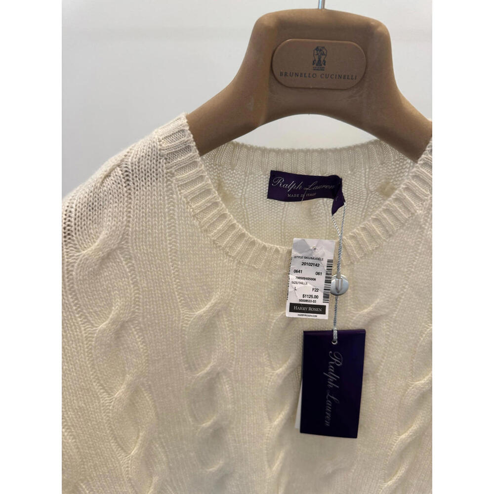 BRAND NEW Ralph Lauren Purple Label Whit 100% Cashmere Cable Knit Sweater Size L - Picture 2 of 3